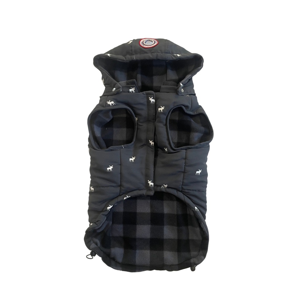 LuvGear Gray Moose Print Dog Puffer Vest Cold Alert Fleece Lined Size XL